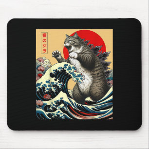 Catzilla Cat Japanese Art Funny Cat Gifts For Men  Mouse Pad