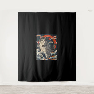 Catzilla Cat Japanese Art Funny Cat Gifts For Men Tapestry