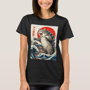 Catzilla Cat Japanese Art Funny Cat Graphic for T-Shirt