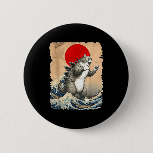 Catzilla Cat Japanese Art Funny Cat Meme For Men W 6 Cm Round Badge