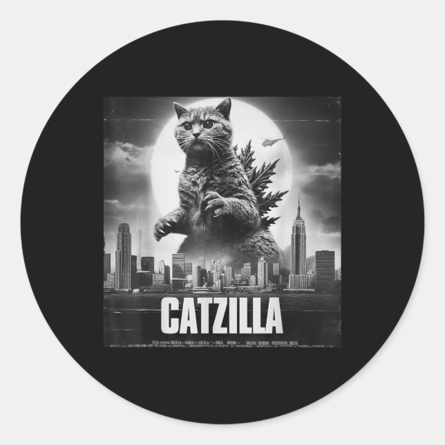 Catzilla Cat Japanese Art Funny  Classic Round Sticker (Front)