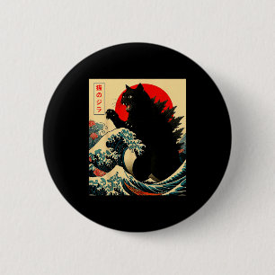 Catzilla Cat Japanese Art Funny For Men Women Boy  6 Cm Round Badge