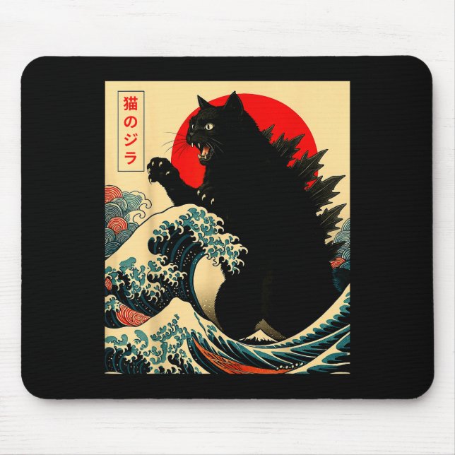 Catzilla Cat Japanese Art Funny For Men Women Boy  Mouse Pad (Front)