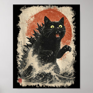 Catzilla Cat Japanese Art Funny for Men Women Boy Poster