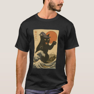 Catzilla Cat Japanese Art Funny Halloeen Black Cat T-Shirt