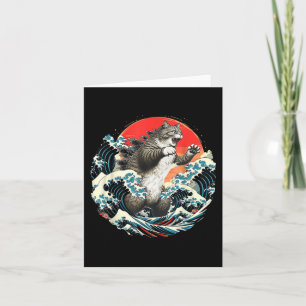 Catzilla Cat Japanese Art Great Waves Art For Men  Card