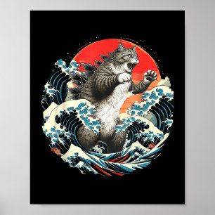 Catzilla Cat Japanese Art Great Waves Art For Men Poster