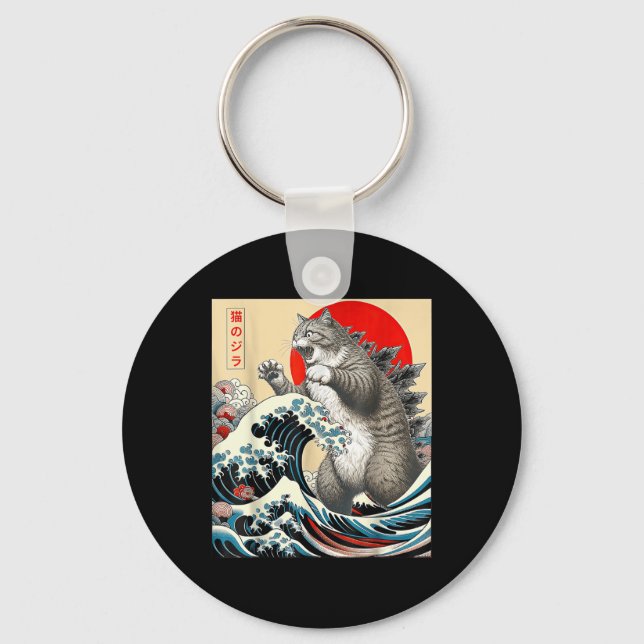 Catzilla Cat Japanese Art  Key Ring (Front)
