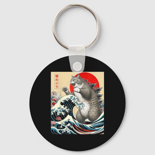 Catzilla Cat Japanese Art  Key Ring (Front)