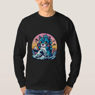 Catzilla Cat Kitten Japan Great Wave For Men Women T-Shirt