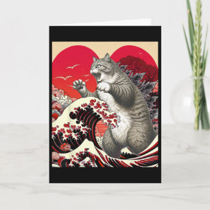 Catzilla Cat Valentine Japanese Art Funny Cat Gift Card