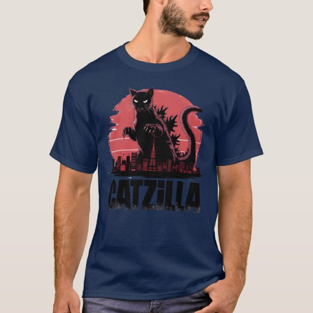 Catzilla Fierce Feline Monster retro T-Shirt (Front)