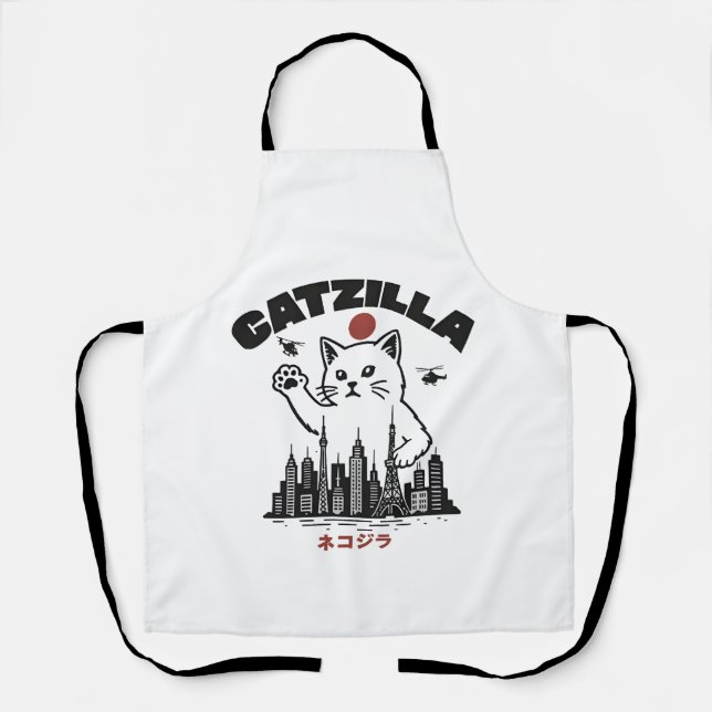 Catzilla – Funny Cat Godzilla Parody  Apron (Front)