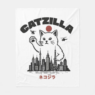 Catzilla – Funny Cat Godzilla Parody  Fleece Blanket