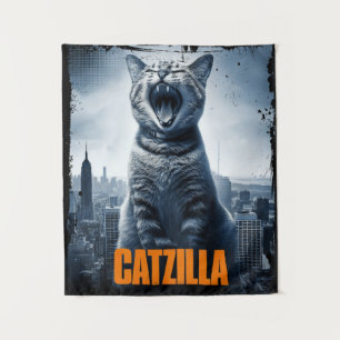 Catzilla Funny Cat Meme Poster Tapestry