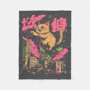 Catzilla Funny Giant Cat Monster Kaiju Japanese Ka Fleece Blanket