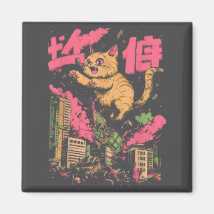 Catzilla Funny Giant Cat Monster Kaiju Japanese Ka Magnet