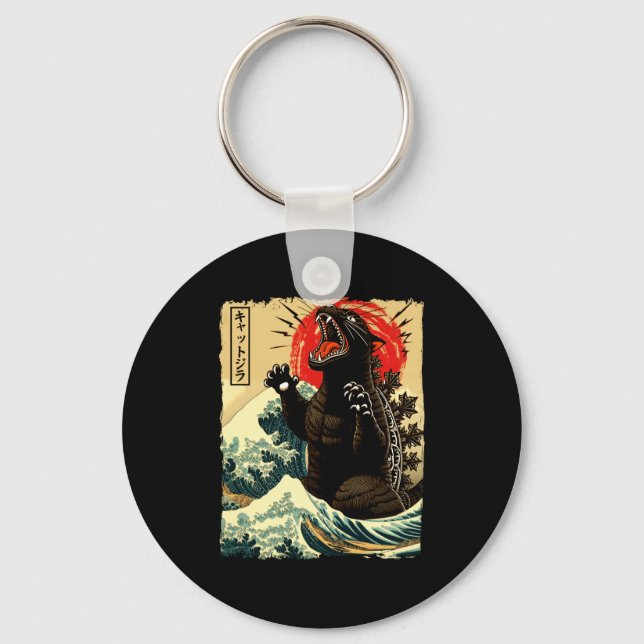 Catzilla Funny Japanese Style  Key Ring (Front)