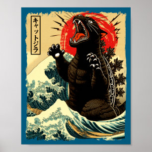 Catzilla Funny Japanese Style  Poster