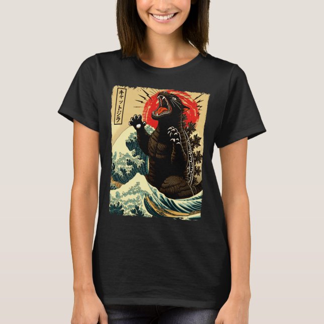 Catzilla Funny Japanese Style  T-Shirt (Front)
