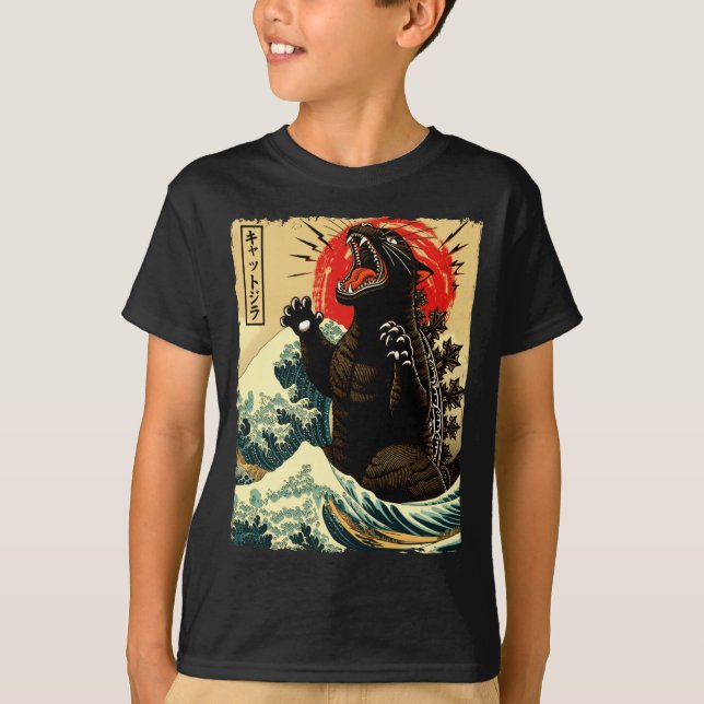 Catzilla Funny Japanese Style  T-Shirt (Front)