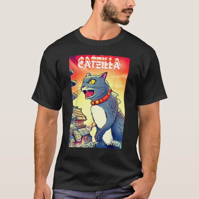 Catzilla Funny Parody Cat Kitten Pet T-Shirt (Front)