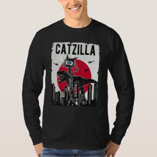Catzilla Funny Retro Cat Kitten Riding T.Rex Lover T-Shirt