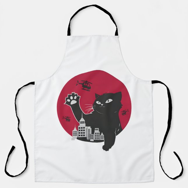 Catzilla – Giant Black Cat Parody with City Apron (Front)