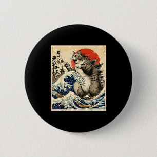 Catzilla Japanese Art Cat Lover Graphic Print Men 6 Cm Round Badge