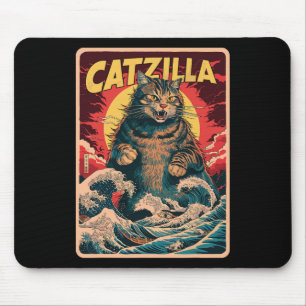 Catzilla Japanese Art Funny Cat Vintage Graphic  Mouse Pad