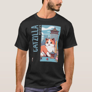 Catzilla Japanese Funny Cat Kawaii Parody Vintage T-Shirt