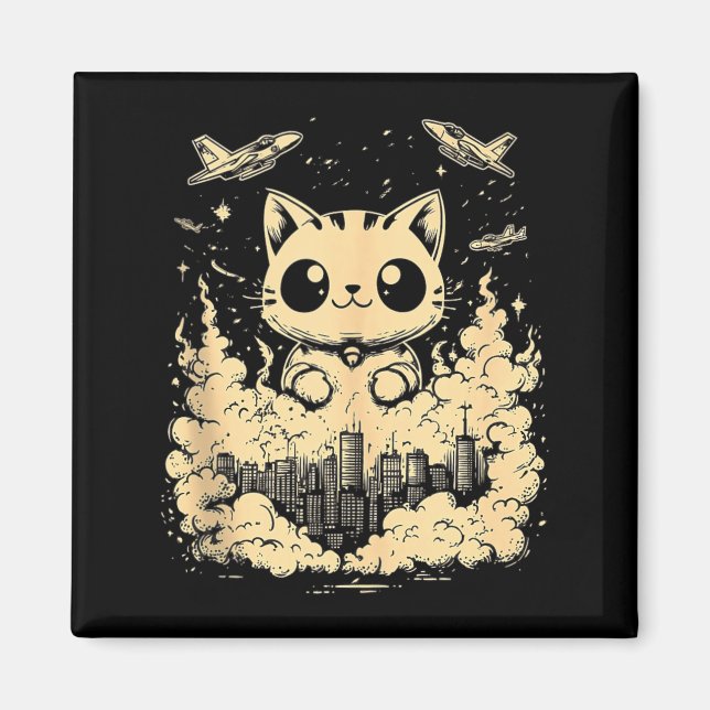 Catzilla Japanese Sunset Funny Japan Cat Magnet (Front)