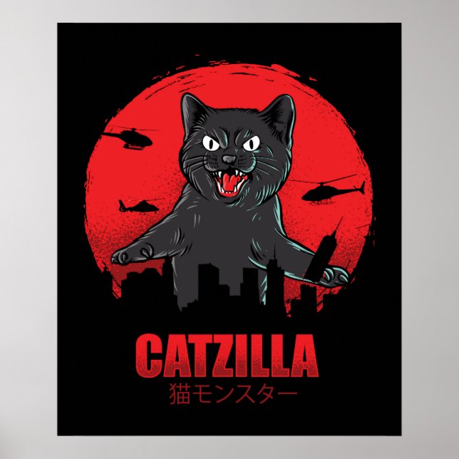 Catzilla Monster Cat Destroys Skyscraper Building  Poster (Front)