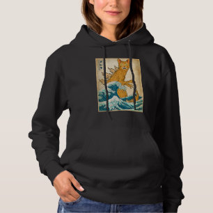 Catzilla Monster Wave Off Kanagawa Japan Vaporwave Hoodie