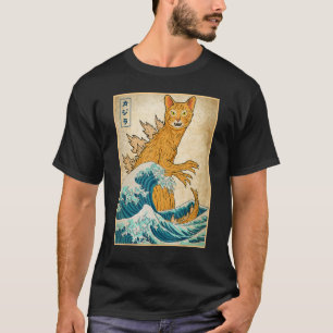 Catzilla Monster Wave Off Kanagawa Japan Vaporwave T-Shirt