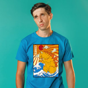 Catzilla Off Kanagawa Funny Japanese Art Cat Graph T-Shirt