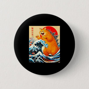 Catzilla orange cat japanese art for men women kid 6 cm round badge