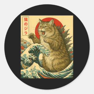 Catzilla Siberian Cat Japanese Art Funny Gifts Men Classic Round Sticker