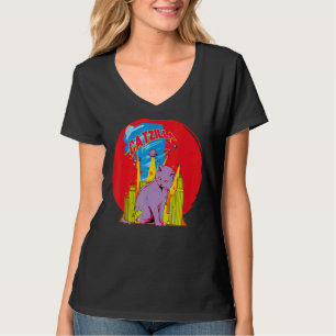 Catzilla Vintage Cute Cat Art Japanese Sunset T-Shirt