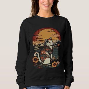 Catzilla Vintage  Cute Cat Japanese Sunset Graphic Sweatshirt