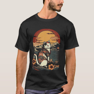 Catzilla Vintage Cute Cat Japanese Sunset Graphic T-Shirt
