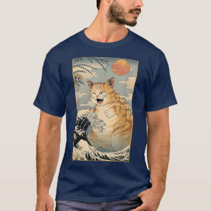 Catzilla Vintage Funny Cute Cat Art Japanese Sunse T-Shirt