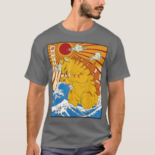Catzilla Vintage Funny Cute Cat Art Japanese Sunse T-Shirt