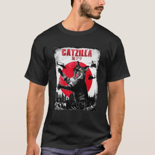Catzilla Vintage Japanese Sunset  Kitten And Cat T-Shirt