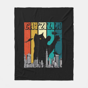 Catzilla Vintage Retro Funny Cat Kitten Halloween  Fleece Blanket