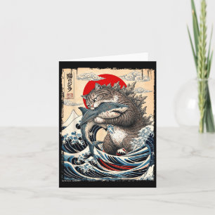 Catzilla vs Meg Japanese Great Wave Art Funny Card
