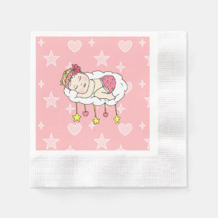 Caucasian Baby Sleeping on Cloud Stars Pink Napkin