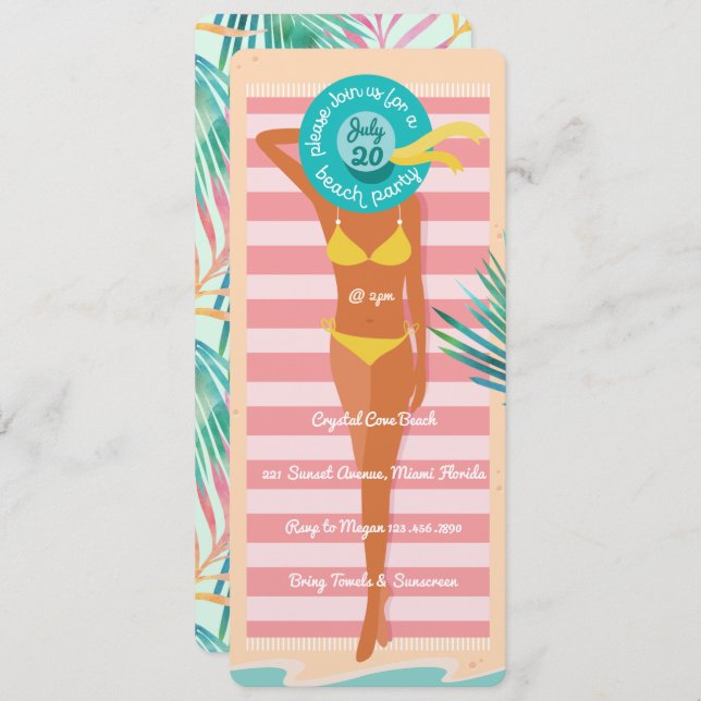 Caucasian Beach Babe Summer Vibe Beach Party Invitation (Front/Back)