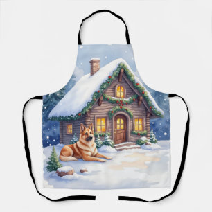 Caucasian Shepherd Dog Mountain Cabin Christmas Apron