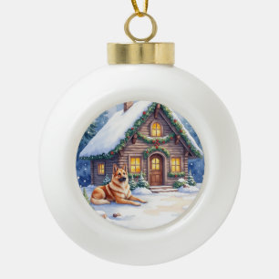 Caucasian Shepherd Dog Mountain Cabin Christmas Ceramic Ball Christmas Ornament